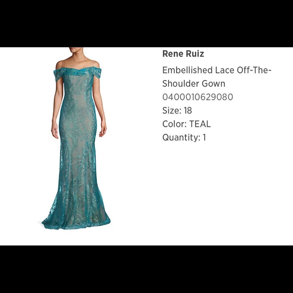 Rene Ruiz Embellished Lace Off Shoulder Gown